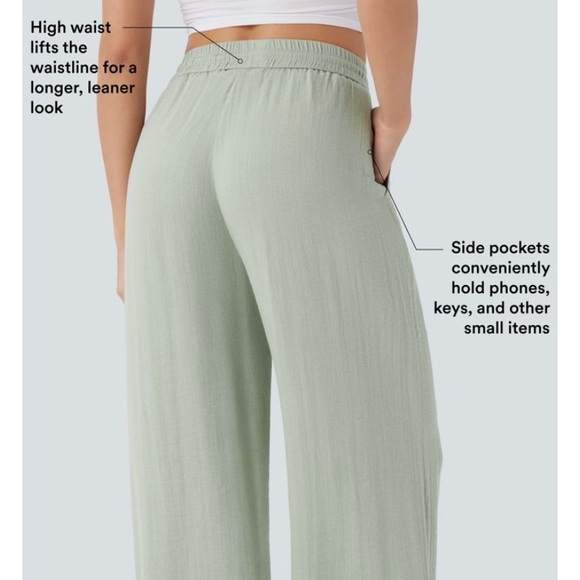 Halara Women's Sage Green Wide-Leg Pants - Picture 3 of 6